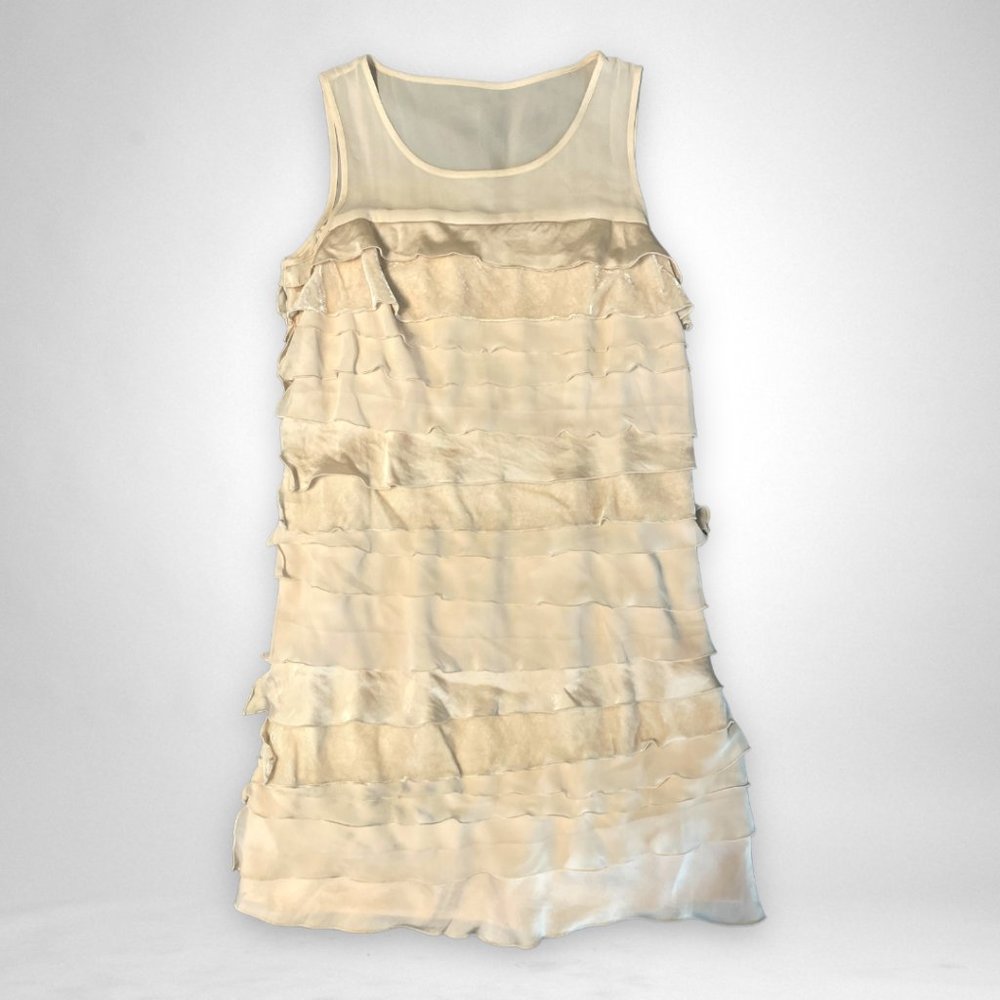 Loft Mini Chiffon and Velvet Tier Layered Ivory Dress LOFT Size 4